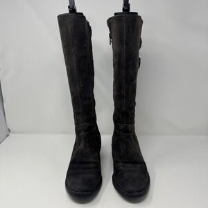 *FLAW Born Shoes Women Brown Suede Buckle Knee High Boots Block Heel Size 6.5M